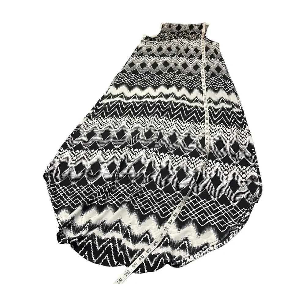 Ny Collection Maxi Dress Girls Small Black White Geometric Crochet Neck Back Zip